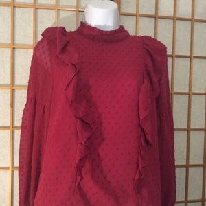 Dark Magenta sheer blouse.